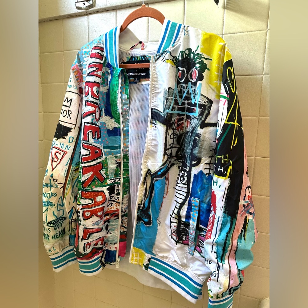 Members Only Basquiat artist easy to wear spring jacket size L art to wear - Picture 4 of 5